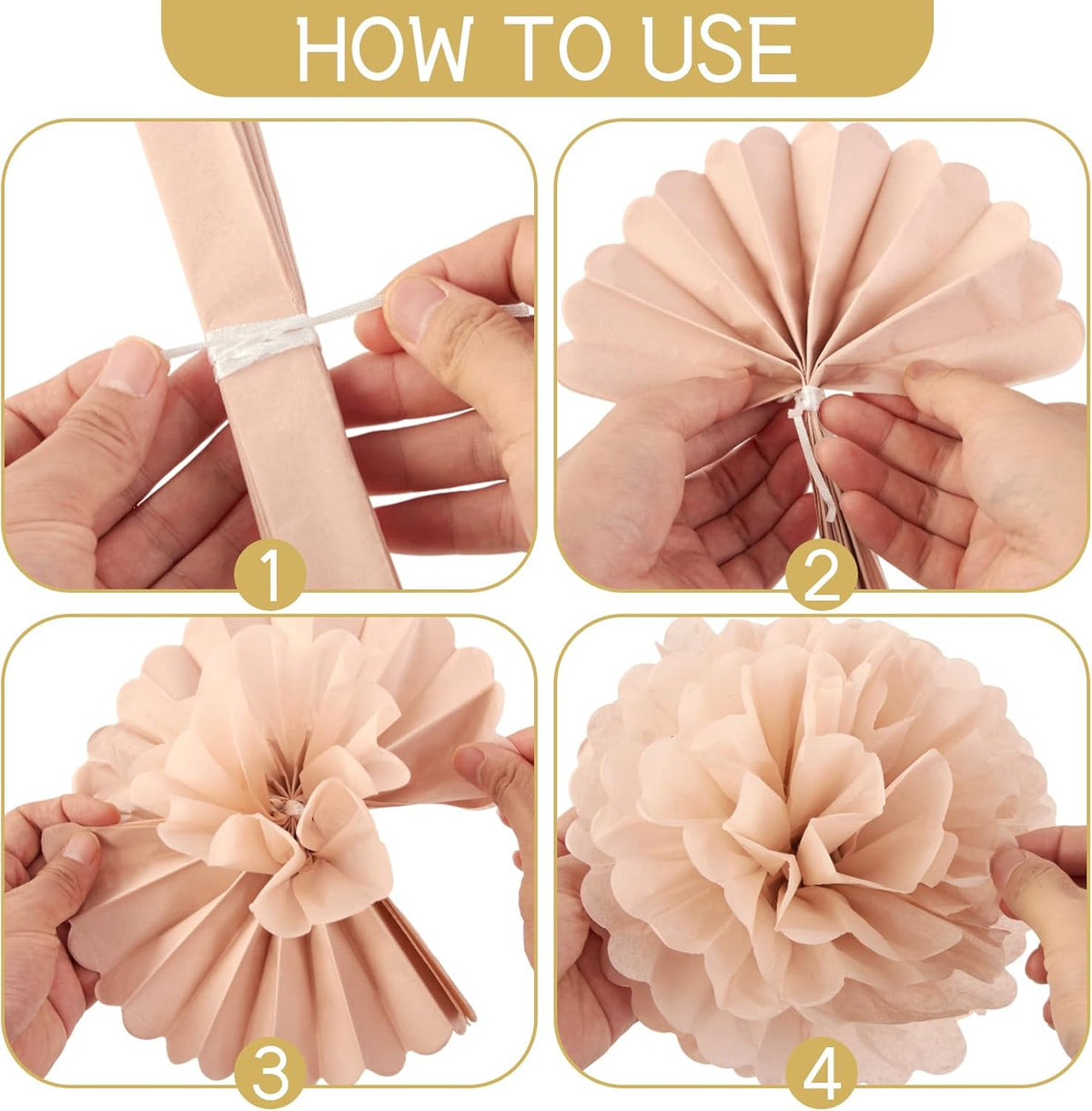 Boho Tissue Paper Pom Poms Tissue Paper Flowers (15PCS) Champagne Brown Dusty Pink Neutral Party Decorations,for Bridal Shower Baby Shower Decorations for Girl, Wedding, Birthday Party