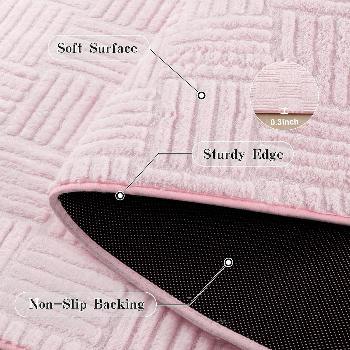 3x5 Pink Washable Shag Area Rug for Girls Bedroom, Modern Geometric Non Slip Living Room Rugs, Fluffy Soft Thick Carpet for Kids Room, Dorm, Office, Bedside, Entryway and Home Decor