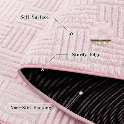 3x5 Pink Washable Shag Area Rug for Girls Bedroom, Modern Geometric Non Slip Living Room Rugs, Fluffy Soft Thick Carpet for Kids Room, Dorm, Office, Bedside, Entryway and Home Decor