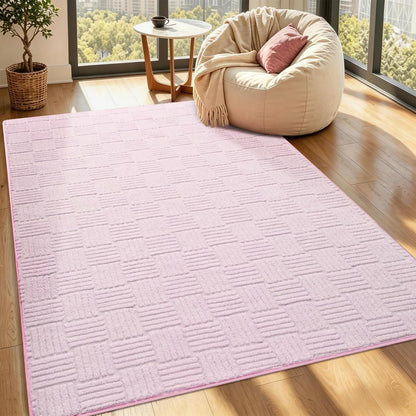 3x5 Pink Washable Shag Area Rug for Girls Bedroom, Modern Geometric Non Slip Living Room Rugs, Fluffy Soft Thick Carpet for Kids Room, Dorm, Office, Bedside, Entryway and Home Decor