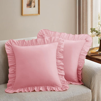 Ruffle Throw Pillow Covers, Light Pink, 20x20 Inches, 2 Pack