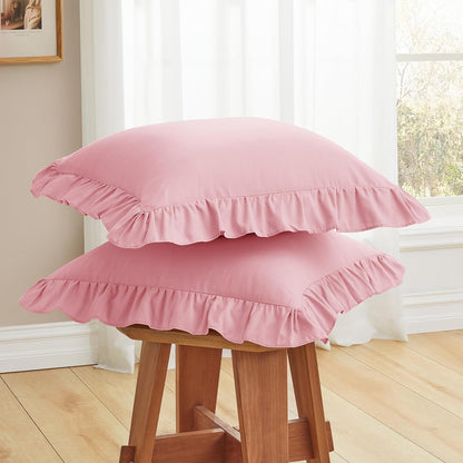 Ruffle Throw Pillow Covers, Light Pink, 20x20 Inches, 2 Pack