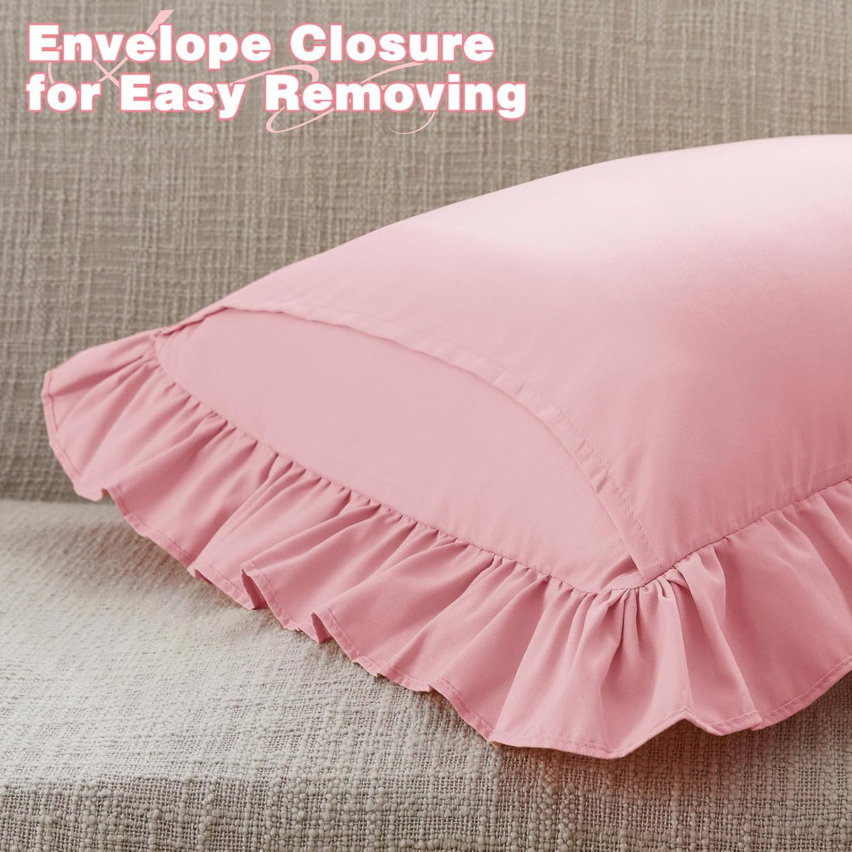 Ruffle Throw Pillow Covers, Light Pink, 20x20 Inches, 2 Pack