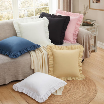 Ruffle Throw Pillow Covers, Light Pink, 20x20 Inches, 2 Pack