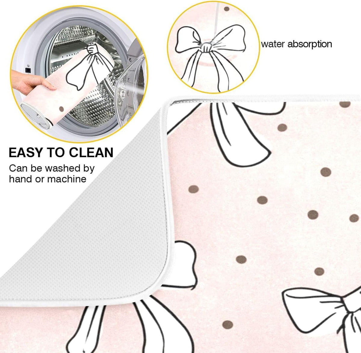 Cute Bow Light Pink Dish Drying Mat Absorbent Dishes Drainer Rack Mats Microfiber Reversible Dish Drying Pad Fast Dry Kitchen Accessories 16x18in For Kitchen Counter
