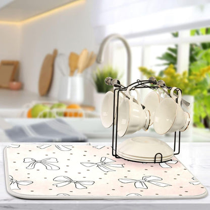Cute Bow Light Pink Dish Drying Mat Absorbent Dishes Drainer Rack Mats Microfiber Reversible Dish Drying Pad Fast Dry Kitchen Accessories 16x18in For Kitchen Counter