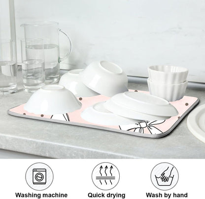 Cute Bow Light Pink Dish Drying Mat Absorbent Dishes Drainer Rack Mats Microfiber Reversible Dish Drying Pad Fast Dry Kitchen Accessories 16x18in For Kitchen Counter