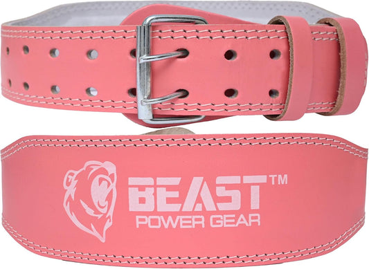 Weight Lifting Belt - 4” Genuine Leather Belts Padded Lower Back Support for Gym Bodybuilding Squat Deadlift Weightlifting Cross Strength Training Men Women Free Wrist Wrap