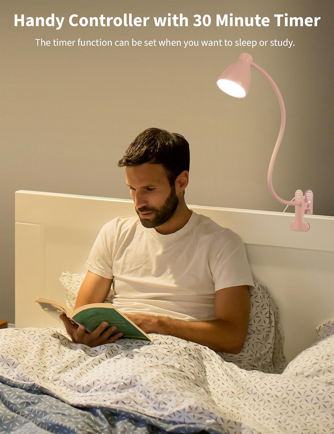 Cute Desk Lamp with Clamp Clip on Light, 5 Color 10 Brightness, Pink