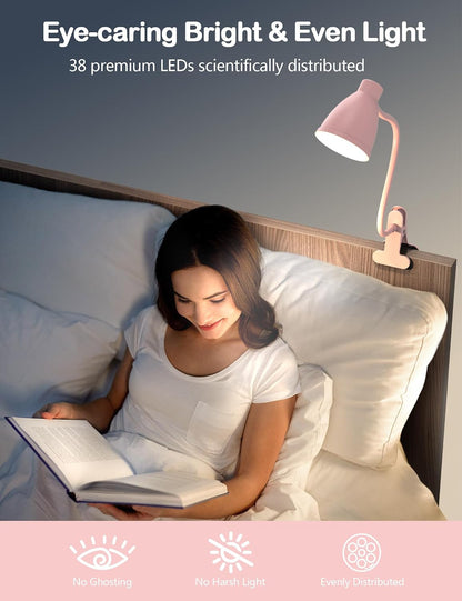 Cute Desk Lamp with Clamp Clip on Light, 5 Color 10 Brightness, Pink