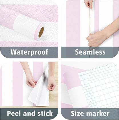 Pink Stripe Wallpaper Peel and Stick Thick Geometric Wall Paper