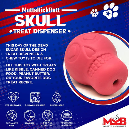 MuttsKickButt Magnum Skull – Dog Treat Dispenser & Chew Toy Made in USA from Our Most Durable Non-Toxic, Pet-Safe, Food Safe Natural Rubber for Mental Stimulation, Problem Chewing, & More
