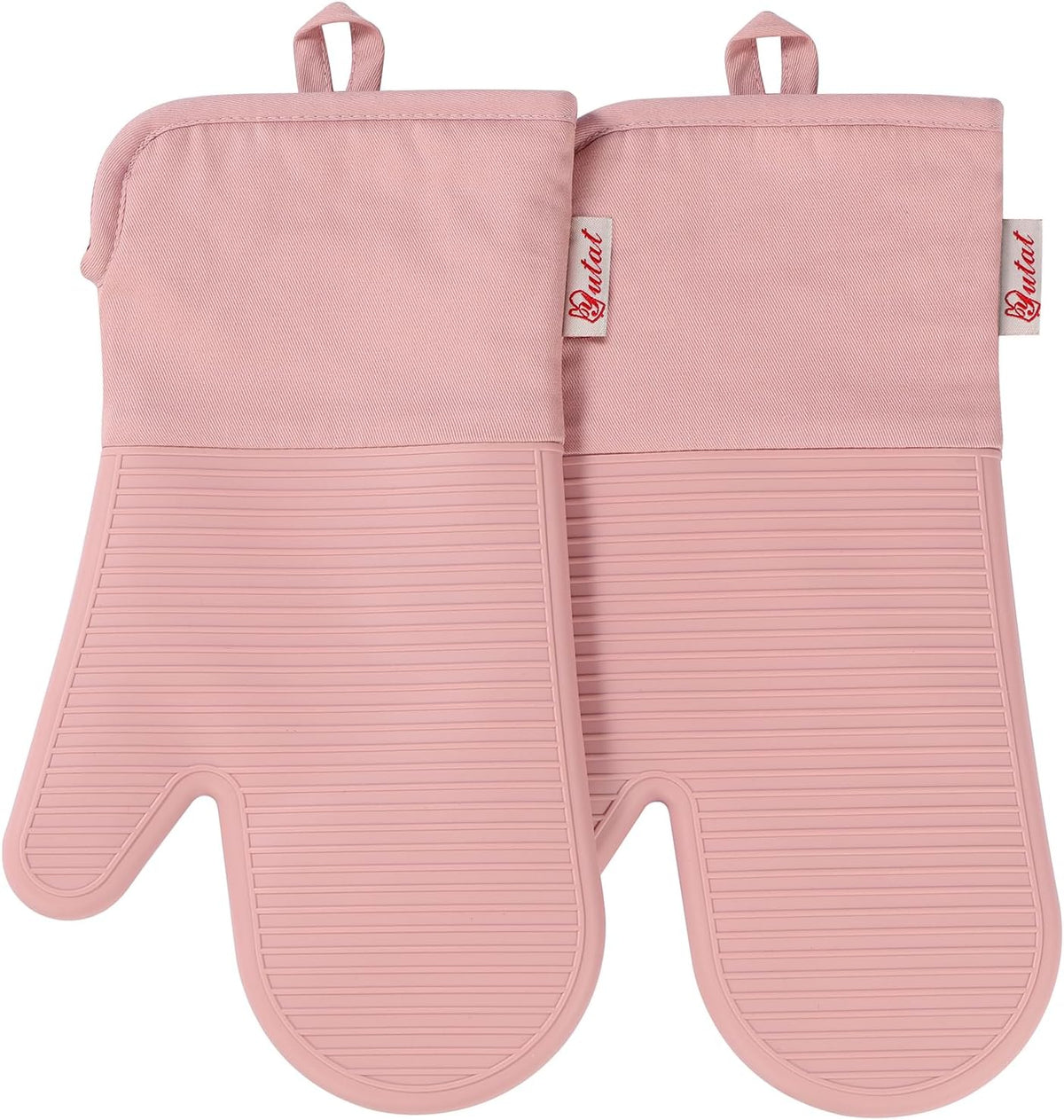 Silicone Oven Mitts,High Heat Resistant Up to 500 Degrees,Waterproof Cooking Gloves with Soft Polyester Filling,Kitchen Potholder Set - Perfect for BBQ,Baking and Cooking,Pink,2 Pcs Set