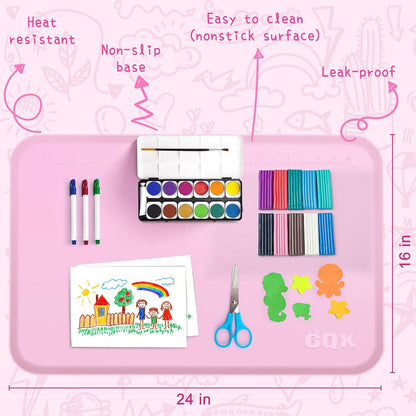 Silicone Art Mat for Crafts with Raised Sides to Stay Tidy, 24" x 16"