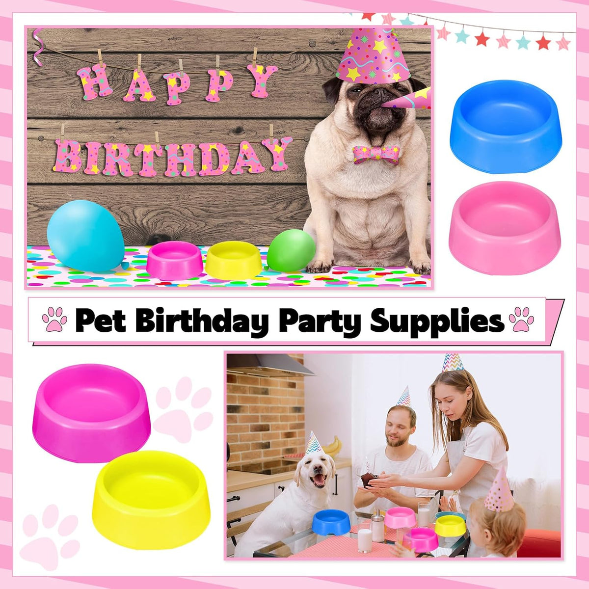 24 Pcs Plastic Puppy Dog Bowls Pet Birthday Party Supplies Reusable