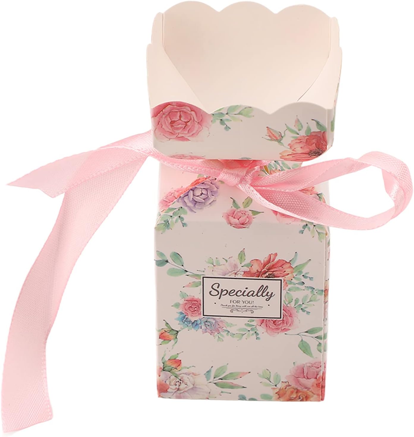Zerodis Gifts Floral Pattern Retro Style Easy Assemble Candy Boxes DIY Gift Box with Rope for Party Favors Small Gift Packaging Wedding Favor Boxes (Pink HM2251304)