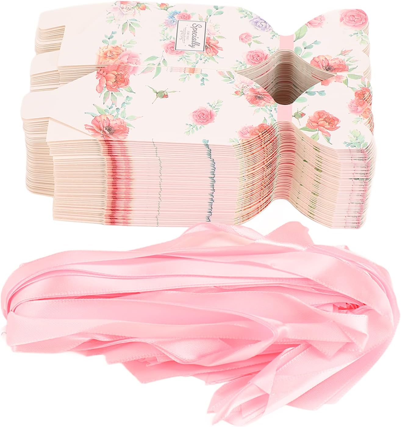 Zerodis Gifts Floral Pattern Retro Style Easy Assemble Candy Boxes DIY Gift Box with Rope for Party Favors Small Gift Packaging Wedding Favor Boxes (Pink HM2251304)
