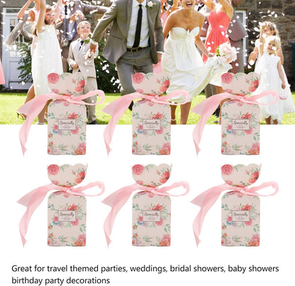 Zerodis Gifts Floral Pattern Retro Style Easy Assemble Candy Boxes DIY Gift Box with Rope for Party Favors Small Gift Packaging Wedding Favor Boxes (Pink HM2251304)