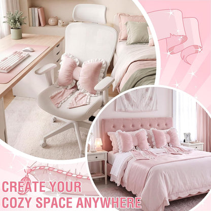 2 Pcs Pink Bow Pillows with Ruffles 17.72 x 15.75'' Bowknot Shaped