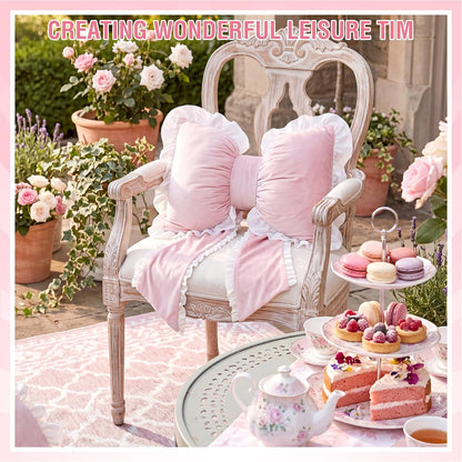 2 Pcs Pink Bow Pillows with Ruffles 17.72 x 15.75'' Bowknot Shaped