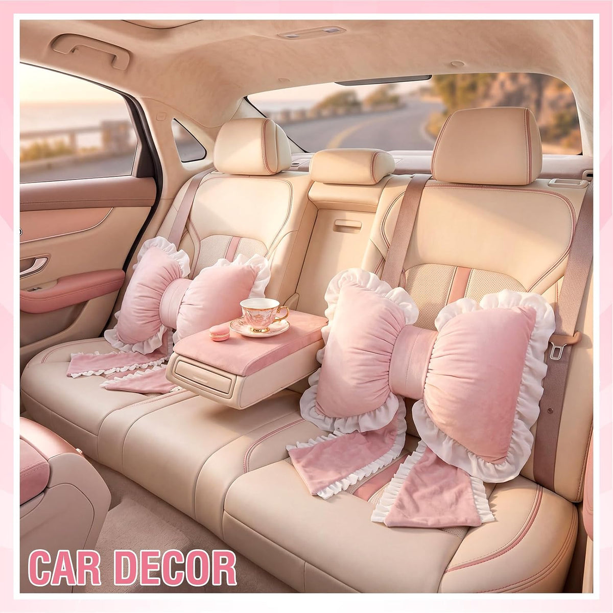 2 Pcs Pink Bow Pillows with Ruffles 17.72 x 15.75'' Bowknot Shaped