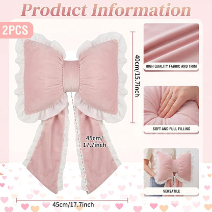 2 Pcs Pink Bow Pillows with Ruffles 17.72 x 15.75'' Bowknot Shaped