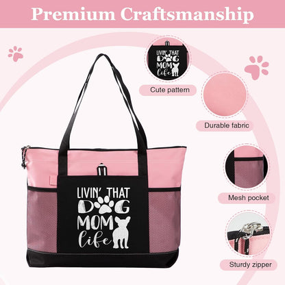 Dog Mom Bag with Living that Dog mam Life Design Dog Cat Pet Lover Tote Bag for Shopping Travel Picnic(Pink)