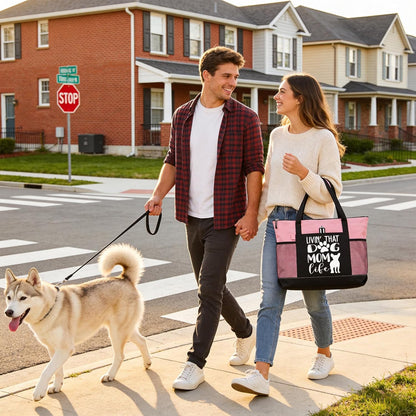 Dog Mom Bag with Living that Dog mam Life Design Dog Cat Pet Lover Tote Bag for Shopping Travel Picnic(Pink)