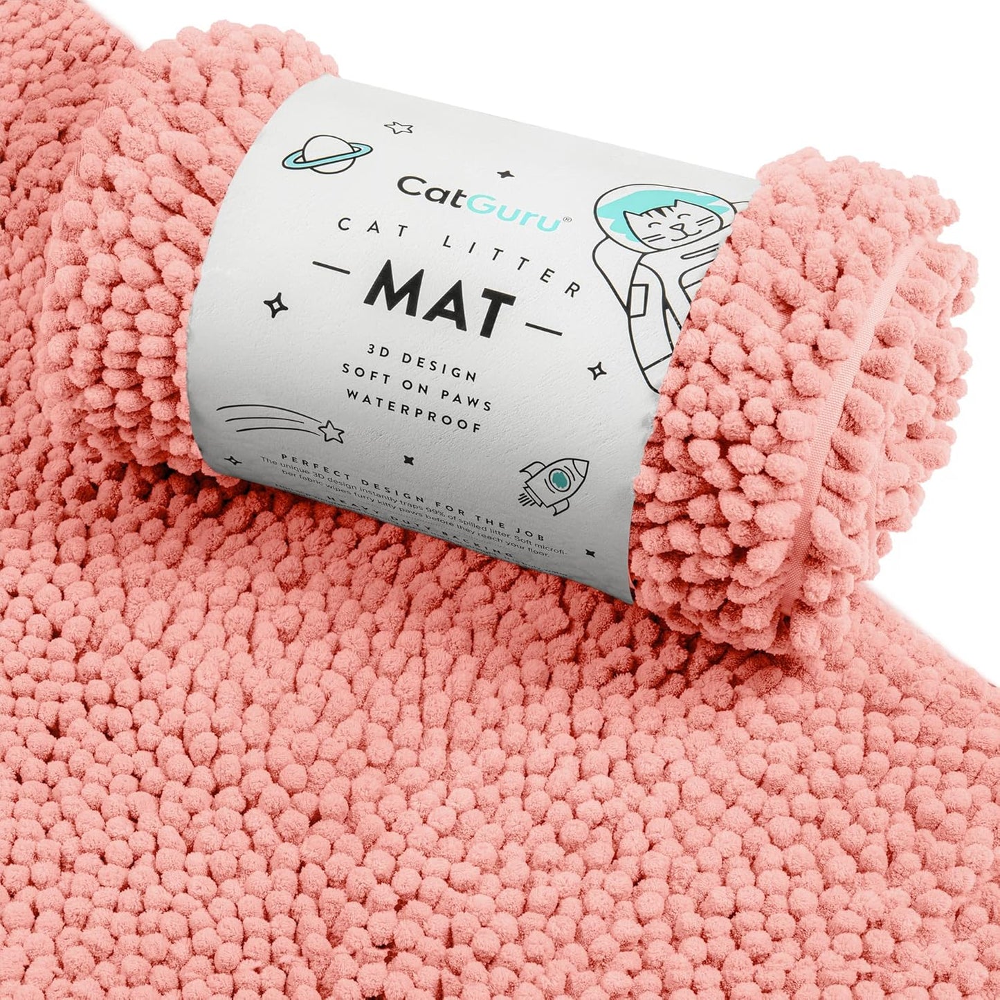 Cat Litter Mat, Medium, Extra Large, XXL, Waterproof Litter Box Mat, Non Slip Kitty Litter Mat, Machine Washable Litter Trapping Mat, Soft Litter Tray, Cat Stuff (Medium, Coral/Heavy-Duty)