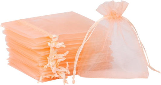 Hopttreely 100PCS Sheer Organza Bags, 3x4inch Mesh Bags with Drawstring, Blush Peach Small Gift Pouches for Party, Festival, Presents, Jewelry Earrings, Mini Candy Bag