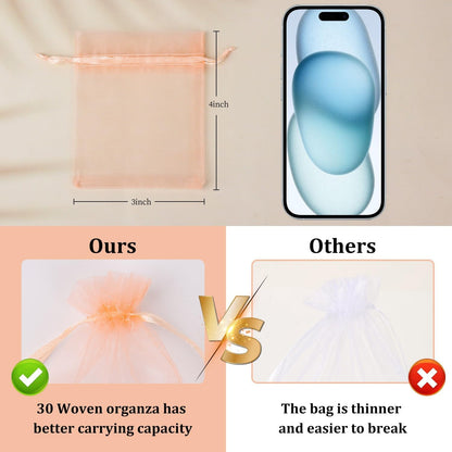 Hopttreely 100PCS Sheer Organza Bags, 3x4inch Mesh Bags with Drawstring, Blush Peach Small Gift Pouches for Party, Festival, Presents, Jewelry Earrings, Mini Candy Bag