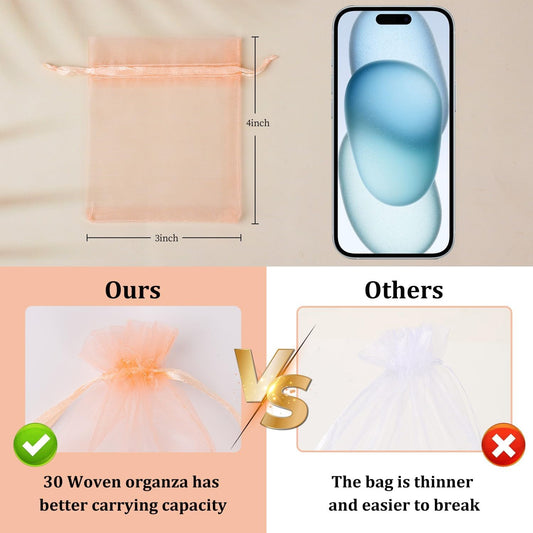 Hopttreely 100PCS Sheer Organza Bags, 3x4inch Mesh Bags with Drawstring, Blush Peach Small Gift Pouches for Party, Festival, Presents, Jewelry Earrings, Mini Candy Bag