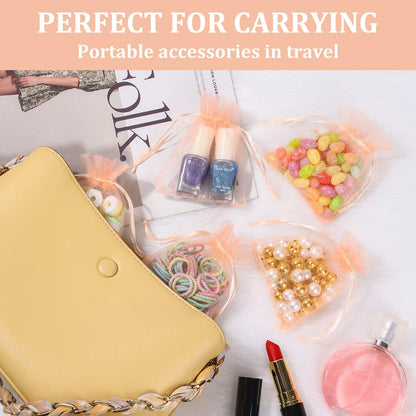 Hopttreely 100PCS Sheer Organza Bags, 3x4inch Mesh Bags with Drawstring, Blush Peach Small Gift Pouches for Party, Festival, Presents, Jewelry Earrings, Mini Candy Bag