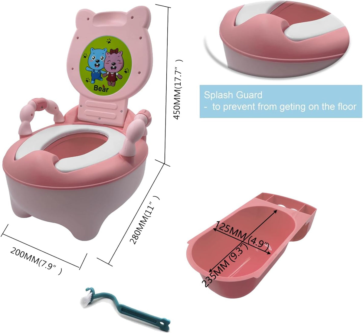 Baby Kids Pink Bear Portable Potty Training Toilet Seat With Pad Toddler Lovely Toilet Comfortable Soft Seat Stool Chair [P/N: ET-BABY003-PINK]