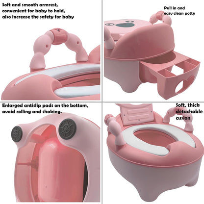 Baby Kids Pink Bear Portable Potty Training Toilet Seat With Pad Toddler Lovely Toilet Comfortable Soft Seat Stool Chair [P/N: ET-BABY003-PINK]
