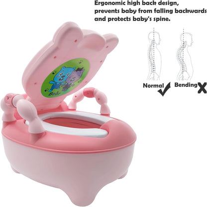 Baby Kids Pink Bear Portable Potty Training Toilet Seat With Pad Toddler Lovely Toilet Comfortable Soft Seat Stool Chair [P/N: ET-BABY003-PINK]