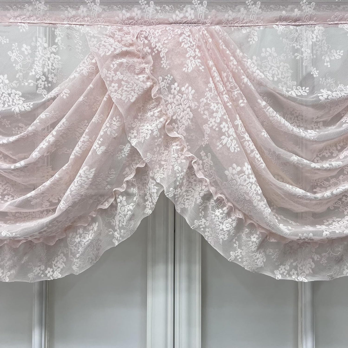 Pink Floral Lace Curtain Valance for Kitchen Pink Vine Ruffle Sheer Curtain