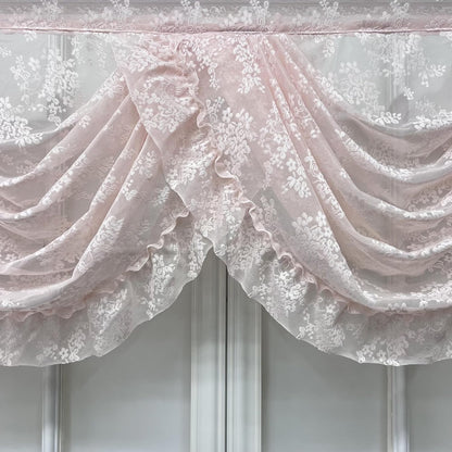 Pink Floral Lace Curtain Valance for Kitchen Pink Vine Ruffle Sheer Curtain