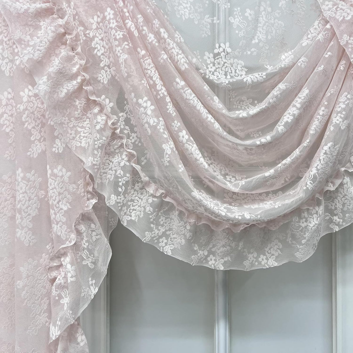 Pink Floral Lace Curtain Valance for Kitchen Pink Vine Ruffle Sheer Curtain