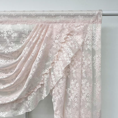 Pink Floral Lace Curtain Valance for Kitchen Pink Vine Ruffle Sheer Curtain