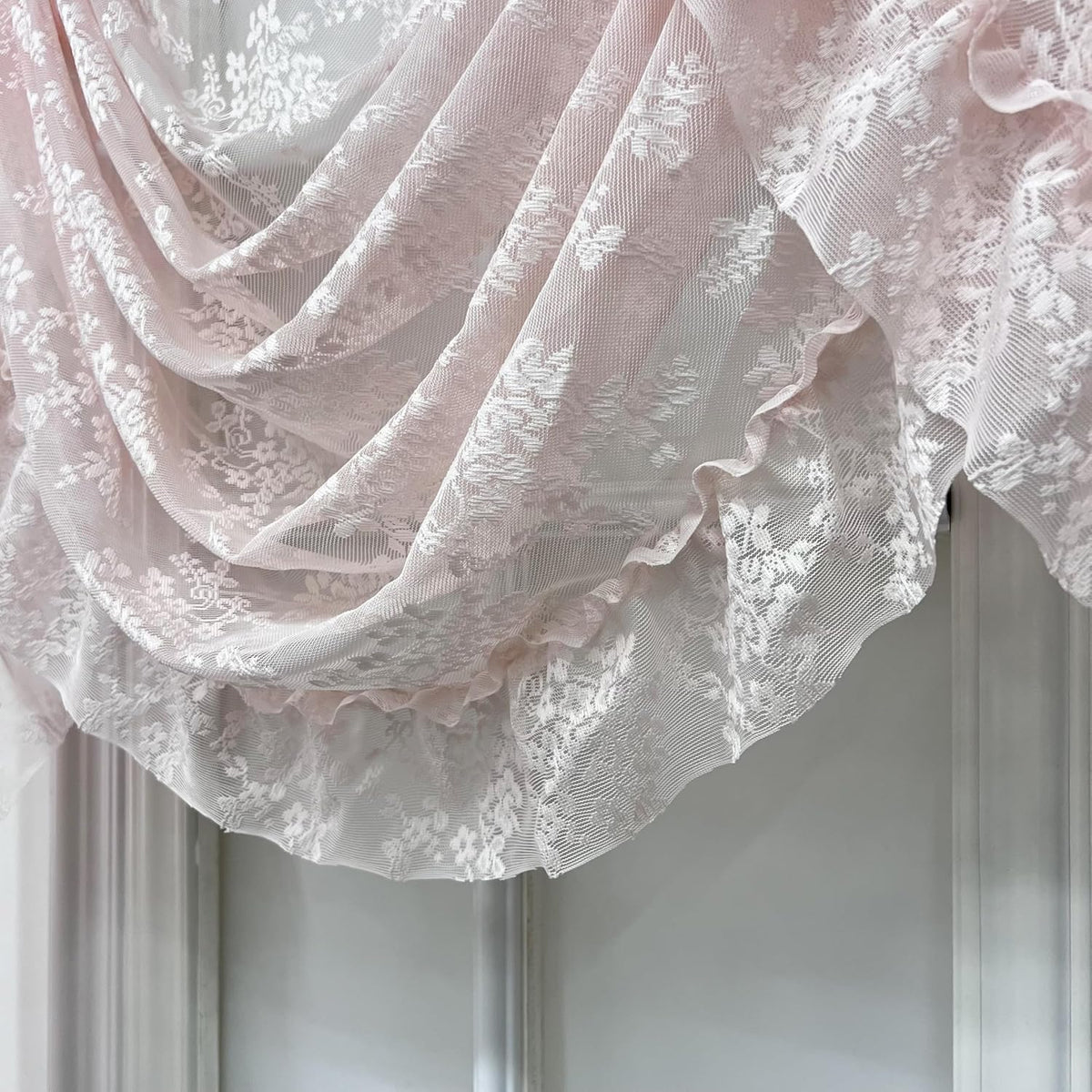 Pink Floral Lace Curtain Valance for Kitchen Pink Vine Ruffle Sheer Curtain
