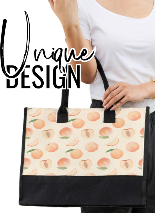 InnoBeta Peach Gifts for Women Girls - Cute Fruit Aesthetic Cottagecore - Canvas Tote Bag with Zipper and Pouch