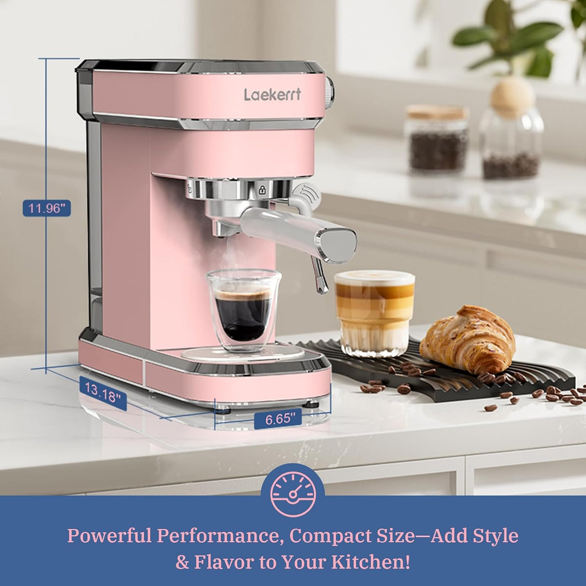 Professional Espresso Machine 20 Bar, Espresso Maker with Milk Frother Steam Wand, Stainless Steel Home Coffee Machines for Cappuccino and Latte, Gift for Women Wife Daughter or Mom, Pink