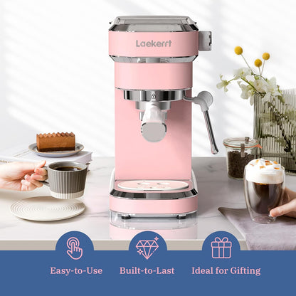 Professional Espresso Machine 20 Bar, Espresso Maker with Milk Frother Steam Wand, Stainless Steel Home Coffee Machines for Cappuccino and Latte, Gift for Women Wife Daughter or Mom, Pink