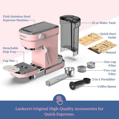 Professional Espresso Machine 20 Bar, Espresso Maker with Milk Frother Steam Wand, Stainless Steel Home Coffee Machines for Cappuccino and Latte, Gift for Women Wife Daughter or Mom, Pink