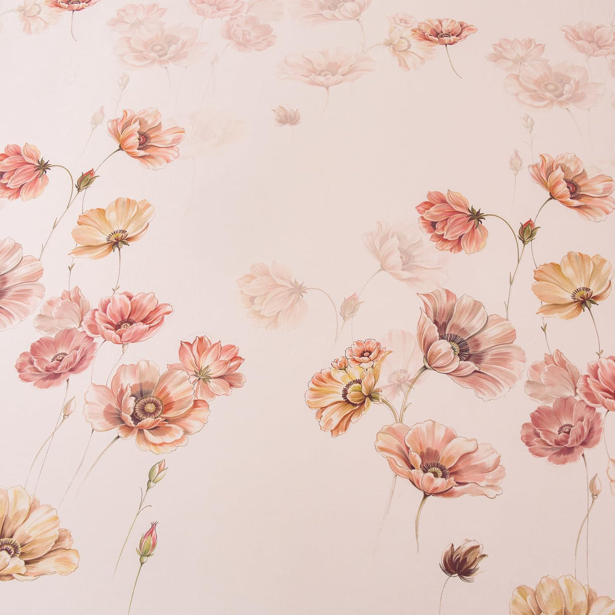 Blush Pink Floral Bed Sheets 100% Cotton Full Size Sheet Set Satin Weave 4Pcs, Apricot Peach Flower Printed Bed Set with Deep Pocket 17.5", Soft Breathable & Crisp, Luxury French Country