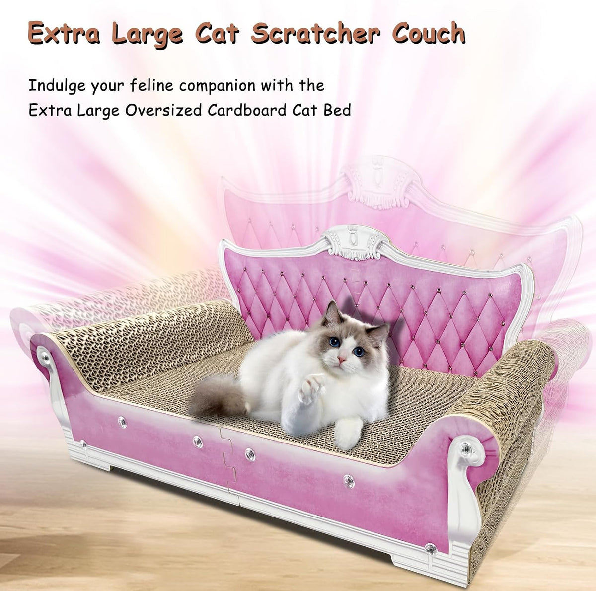 Luxury Cardboard Cat Scratcher Sofa Bed, Couch Shaped Scratching Board with Catnip, Scratcher for Indoor Cats, Large Pink