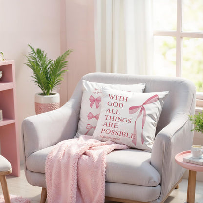 Coquette Pink Bow Christian Throw Pillow Covers 18x18 Set of 2,Pink Bow Christian Room Bedroom Dorm Decor Aesthetic for College Teen Girls Gifts, Inspirational Bible Verses Bow Pillowcase（02）