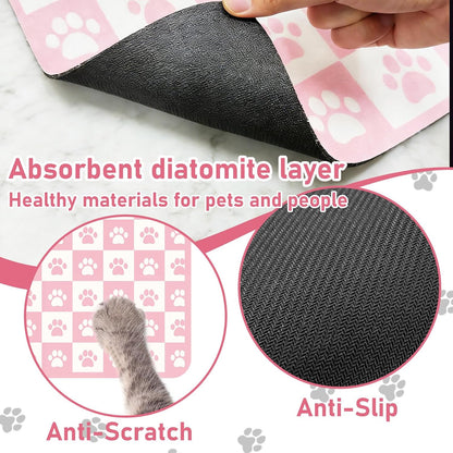 Pet Mats for Food and Water, Pink Checkered Dog Food Mat for Floors, Non Slip Indoor Quick Dry Cat Bowl Feeding Mats (11.8” X19.7”)