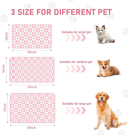 Pet Mats for Food and Water, Pink Checkered Dog Food Mat for Floors, Non Slip Indoor Quick Dry Cat Bowl Feeding Mats (11.8” X19.7”)